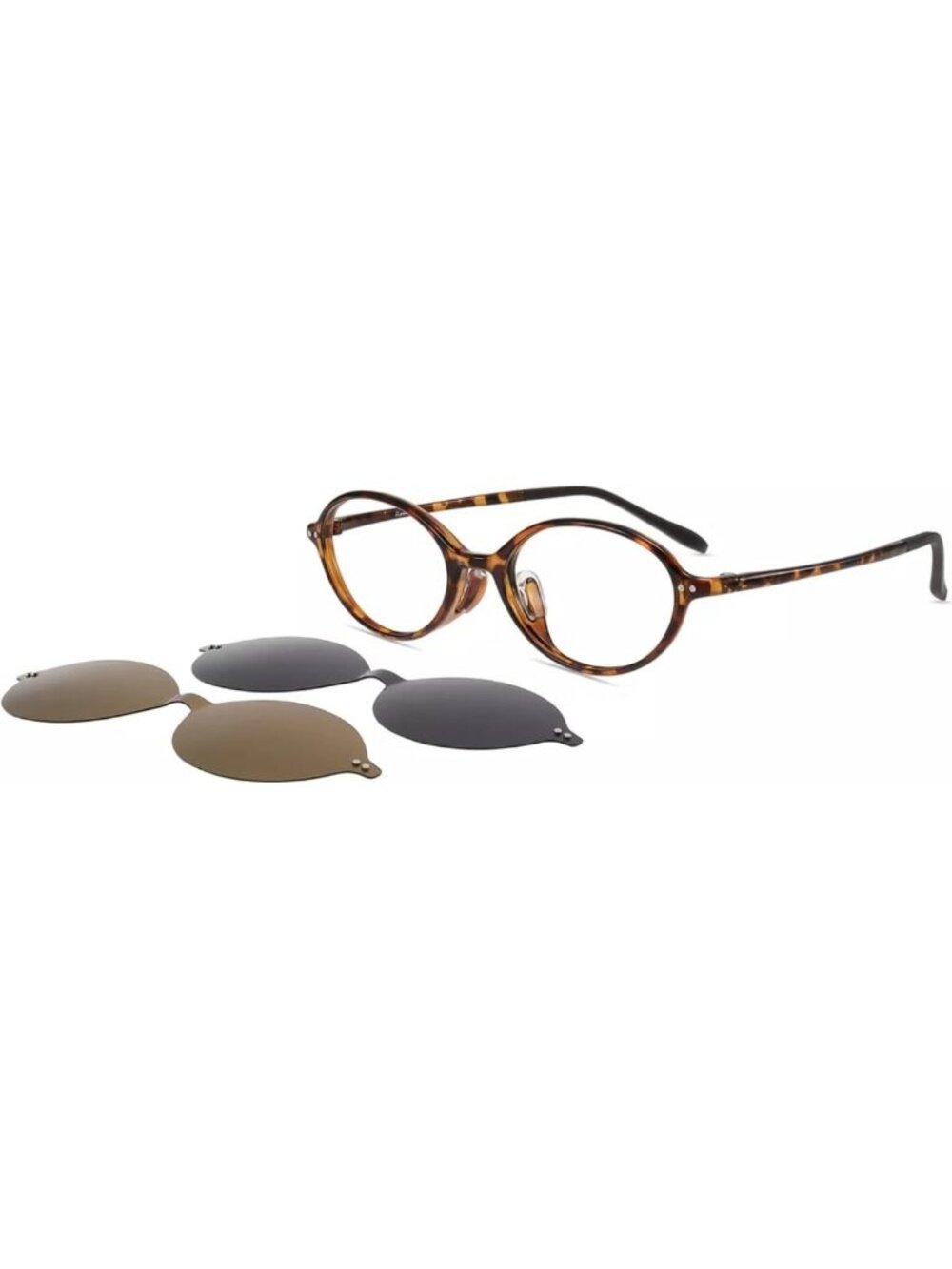 Stylish Retro Oval Frame Blue Light Blocking Glasses with Clip-On Sunglasses
